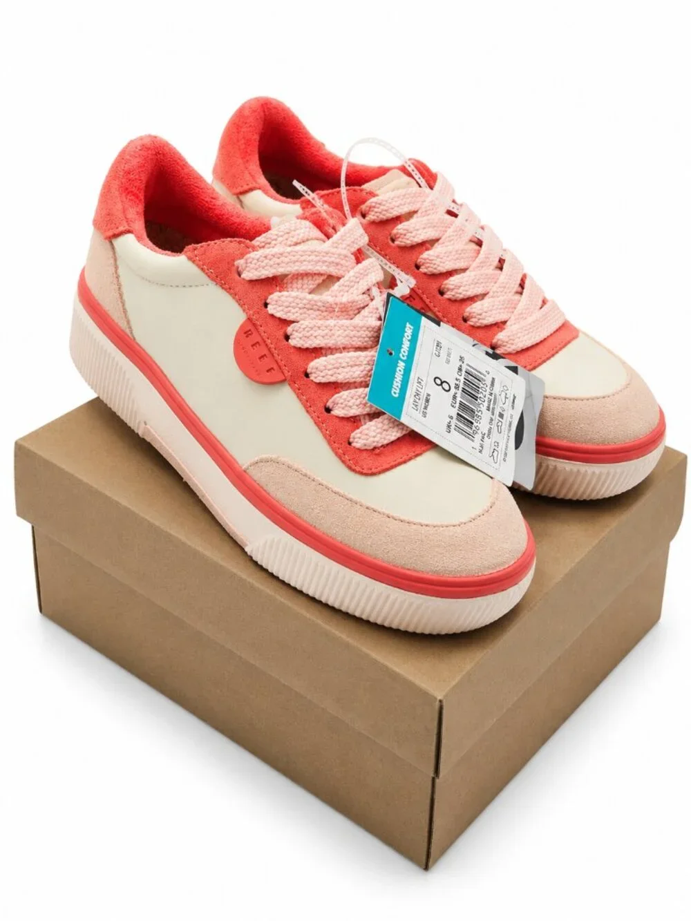 Reef Lay Day Lift Red coral Multi Leather Platform Wedge Sneakers CJ7201 Women 8